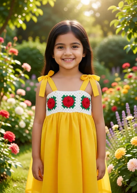 ইয়েলো ব্লুম ক্রোশেট ড্রেস